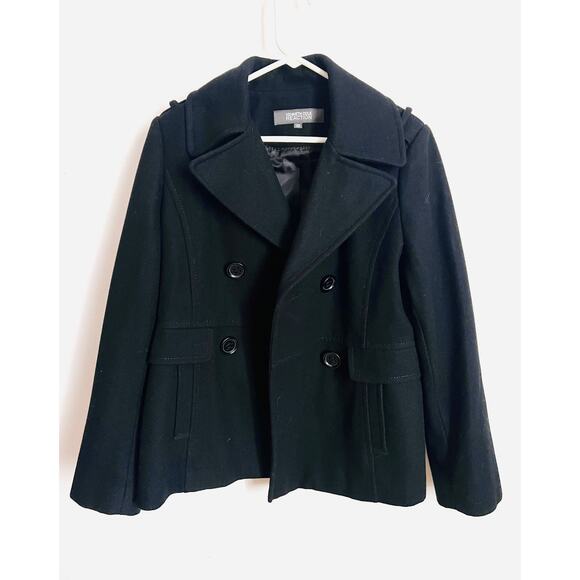 Kenneth Cole Reaction Womens Black Wool Blend Peacoat Size 10 Jacket - Picture 1 of 11